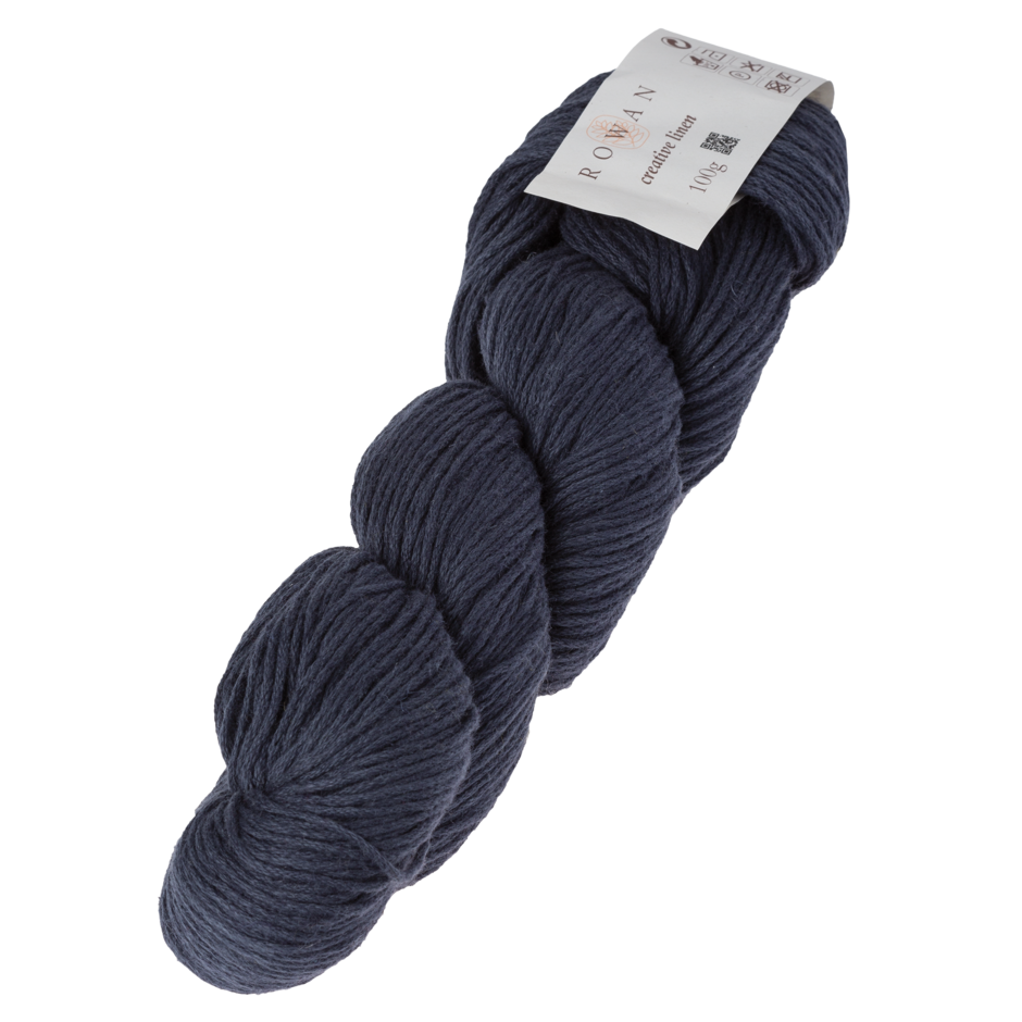 Skein of Rowan Creative Linen yarn in a dark grey colour called Stormy