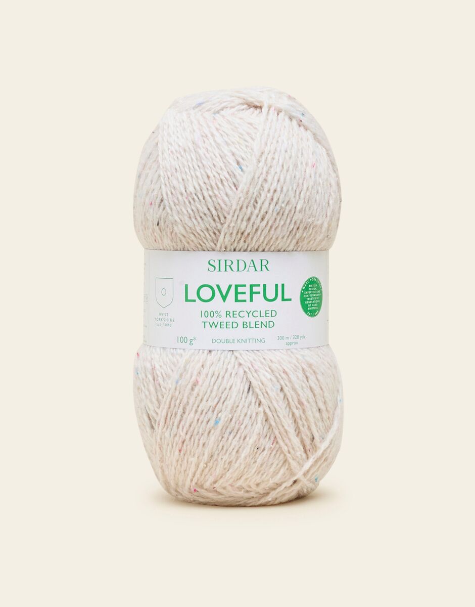 Ball of white Sirdar Loveful yarn on a white background