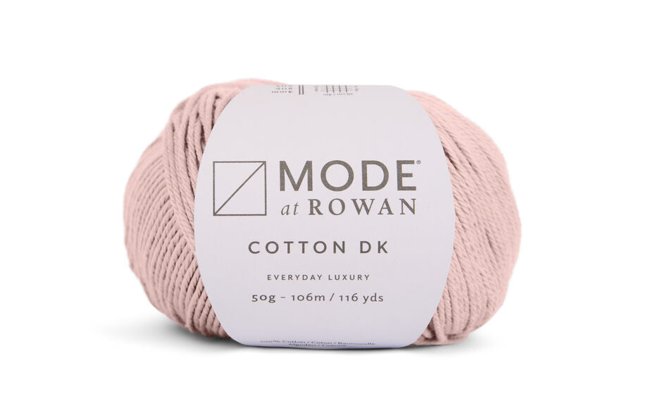ball of pink yarn on a white background and with a mode at rowan label with grey writing.