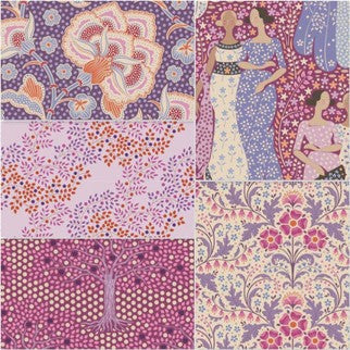 HOMETOWN 5 X FAT QUARTERS BUNDLE - PLUM/GRAPE - TILDA DESIGNER 100% PREMIUM COTTON PRINTED FABRIC