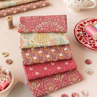 SANCTUARY 5 X FAT QUARTERS BUNDLE - MAROON/RHUBARB - TILDA DESIGNER 100% PREMIUM COTTON PRINTED FABRIC