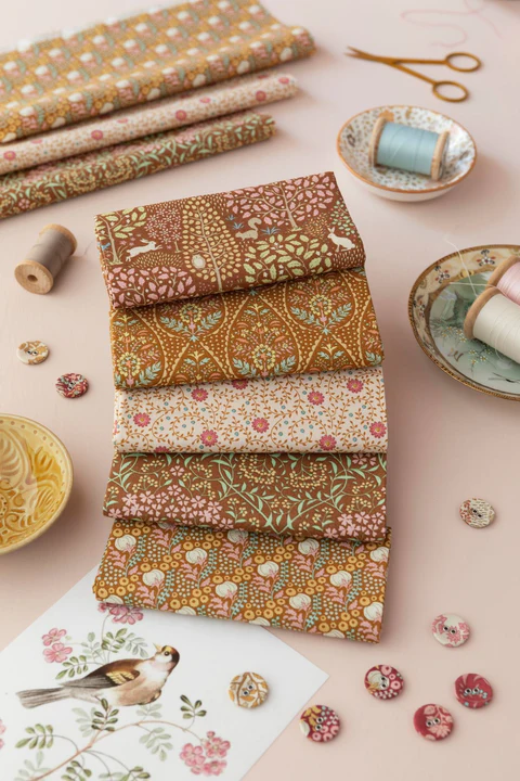 SANCTUARY 5 X FAT QUARTERS BUNDLE - CARAMEL/OCHRE - TILDA DESIGNER 100% PREMIUM COTTON PRINTED FABRIC