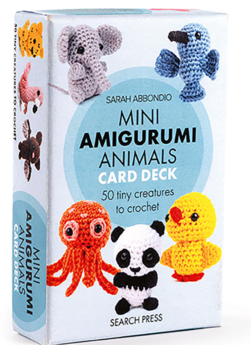 Mini Amigurumi Animals Card Deck packaging with images of small animals on blue backdrop