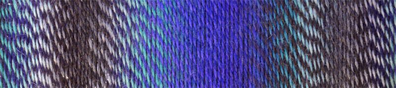 Image shows wound ball of Schoppel Zauberball Crazy 4ply/sock.  The colour is 1511 Submarine/U-boat with shades of blue, purple and brown. 