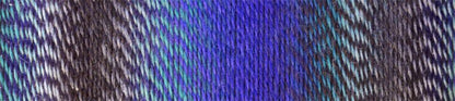 Image shows wound ball of Schoppel Zauberball Crazy 4ply/sock.  The colour is 1511 Submarine/U-boat with shades of blue, purple and brown. 