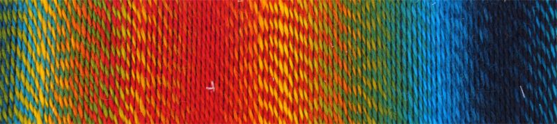 Image shows colour palette for Schoppel Zauberball Crazy 4ply/sock.  The colour is 1564 Tropical Fish/Frische Fische, in shades of orange, green, yellow and blue.