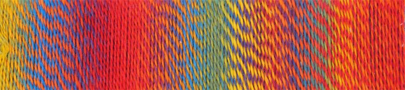 Image shows colour palette for  Schoppel Zauberball Crazy 4ply/sock.  The colour is 1702 Small Tortoiseshell/Kleiner Fuchs, with shades of blue, organge, yellow and light green.