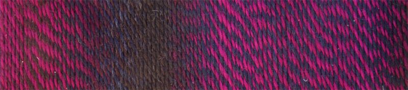 Image shows colour palette for  Schoppel Zauberball Crazy 4ply/sock.  The colour is 2082 Charisma with shades of deep cerise and inky blue.