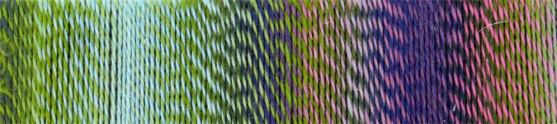 Image shows colour palette for Schoppel Zauberball Crazy 4ply/sock.  The colour is 2170 Not the Foggiest/Blasser Schimmer, with shades of pink, green, dark and light blue.