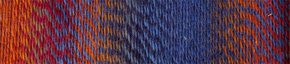 Image shows colour palette for  Schoppel Zauberball Crazy 4ply/sock.  The colour is 2248 Cinnamon Bun/Zimtschnecke,  with shades of orange, rust and slate blue.