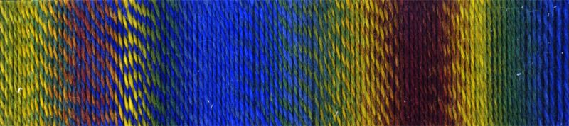 Image shows colour palette for Schoppel Zauberball Crazy 4ply/sock.  The colour is 2266 Milestone/Meilenstein with shades of royal blue, lime and chestnut.
