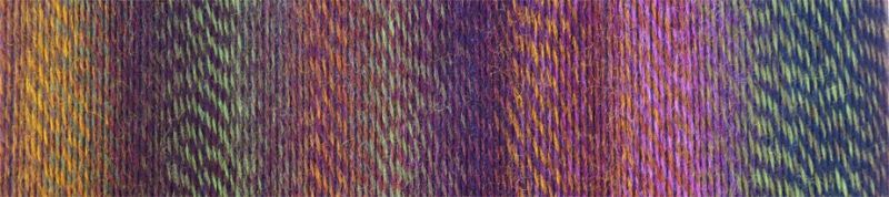 Image shows colour palette for Schoppel Zauberball Crazy 4ply/sock.  The colour is 2312 Piano Bar,  with shades of greens, blues, mauves and yellow.