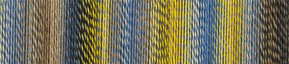 Image shows colour palette for Schoppel Zauberball Crazy 4ply/sock.  The colour is 2332 Hour Glass/Sanduhr  with shades of yellow, blue  and neutrals.