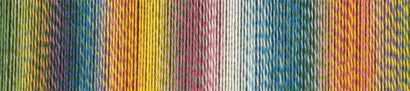 Image shows colour palette for Schoppel Zauberball Crazy 4ply/sock.  The colour is 2334 Malerwinkel, with shades of yellow, green, pink and blue.