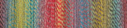 Image shows colour palette for Schoppel Zauberball Crazy 4ply/sock.  The colour is 2429 Chaange of Scenery/Tapetenweschsel, with shades of coral, yellow, blue/grey.