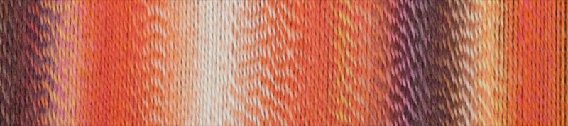 Image shows colour palette for  Schoppel Zauberball Crazy 4ply/sock.  The colour is 2472 Orangery/Orangerie, with shades of peach, orange, cream and burgundy.