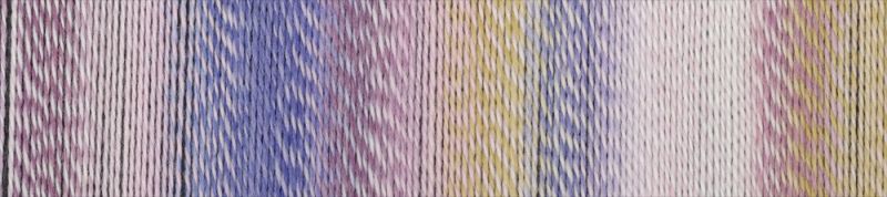 Image shows colour palette for Schoppel Zauberball Crazy 4ply/sock.  The colour is 2473 Attractant/Lockstoff, with shades of cornflower, lilac, yellow and cream.