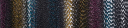 Image shows colour palette for Schoppel Zauberball Crazy 4ply/sock.  The colour is 2475 Background Noise/Hintergudrauschen, with shades of dark blue, olive and purple.