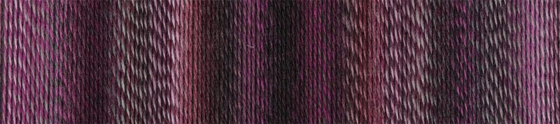 Image shows colour palette for Schoppel Zauberball Crazy 4ply/sock.  The colour is 2543 Dark Roses by Kieran Foley, with shades of mauve, pink and burgundy.