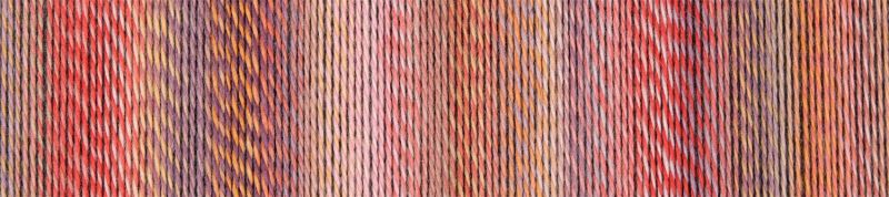 Image shows colour palette for  Schoppel Zauberball Crazy 4ply/sock.  The colour is , with shades of peach, pink and mauve.
