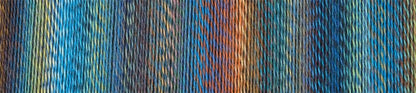 Image shows colour palette for  Schoppel Zauberball Crazy 4ply/sock.  The colour is 2623 Early Bird/Fruhaufstcher, with shades of mid blue, green and lemon.