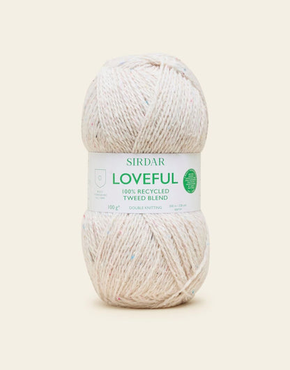 Ball of white Sirdar Loveful yarn on a white background