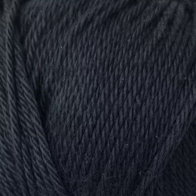 Close-up of dark blue yarn showing details of strands. 