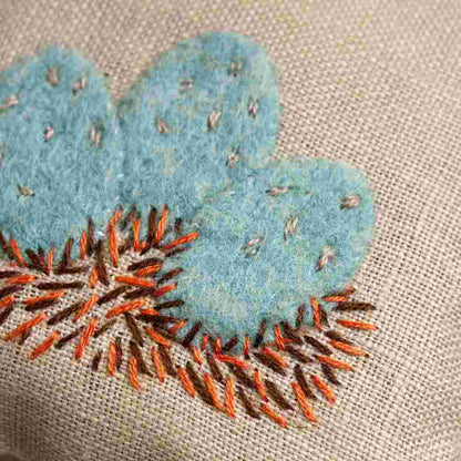 up close of embroidered nest and eggs.