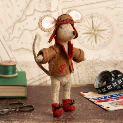 decorative felt aviator mouse with a map backdrop.
