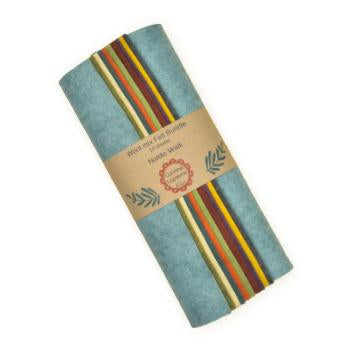 bundle of colourful felt with corinne branded label.