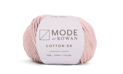 ball of pink yarn on a white background and with a mode at rowan label with grey writing.