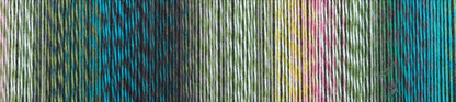 Image shows colour palette of Schoppel Crazy Cotton 4ply/sock.  The colour is Harvest Season Colours, with shades of blue, pink and sage green.
