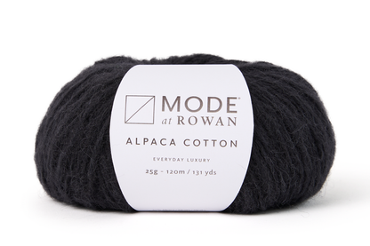 black ball of yarn with mode at rowan label with grey writing and a white background.