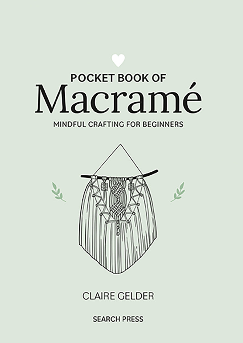 Book cover of 'Pocket Book of Macramé' with a macramé design and text on a light green background