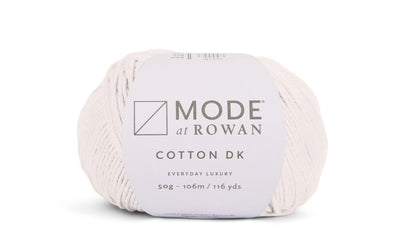 ball of white yarn on a white background with mode at rowan with grey writing.