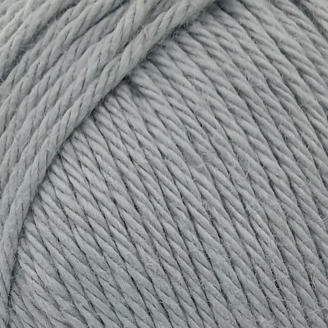close up of medium grey ball of cotton yarn.