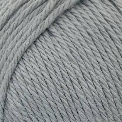 close up of medium grey ball of cotton yarn.