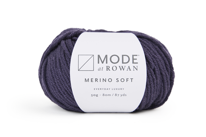 ball of purple yarn with mode at rowan label with grey writing on a white background.