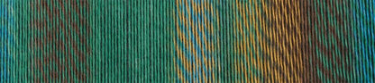 Image shows colour palette of Schoppel Crazy Cotton 4ply/sock.  The colour is Sir Henry, with shades of turquoise, teal, brown and gold.