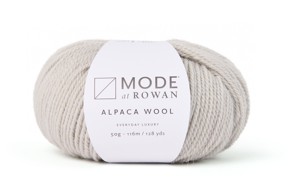 light grey yarn with mode at rowan label with white background.