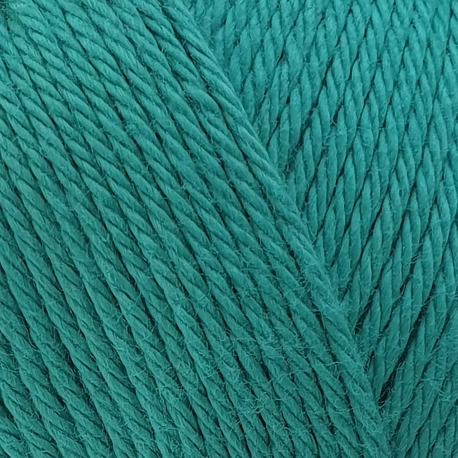 close up of teal blue cotton yarn.
