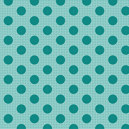 A repeating pattern of dark teal circles on a light aqua background with a fine dotted grid texture.