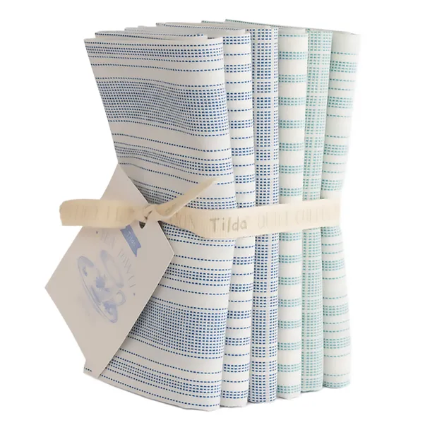 TEA TOWEL BASICS 6 X FAT QUARTERS BUNDLE - BLUE/TEAL - TILDA DESIGNER 100% PREMIUM COTTON PRINTED FABRIC