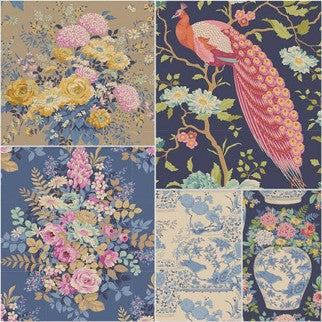 CHIC ESCAPE 5 X FAT QUARTERS BUNDLE - BLUE/SAND - TILDA DESIGNER 100% PREMIUM COTTON PRINTED FABRIC