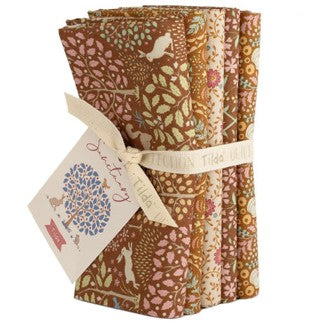 SANCTUARY 5 X FAT QUARTERS BUNDLE - CARAMEL/OCHRE - TILDA DESIGNER 100% PREMIUM COTTON PRINTED FABRIC