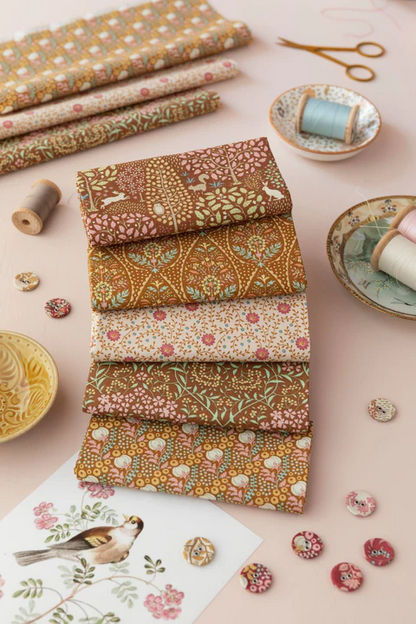 SANCTUARY 5 X FAT QUARTERS BUNDLE - CARAMEL/OCHRE - TILDA DESIGNER 100% PREMIUM COTTON PRINTED FABRIC