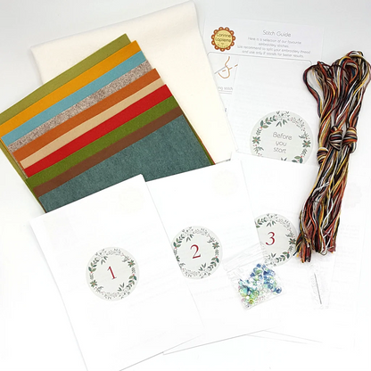 image of what kit includes such as felt and threads.