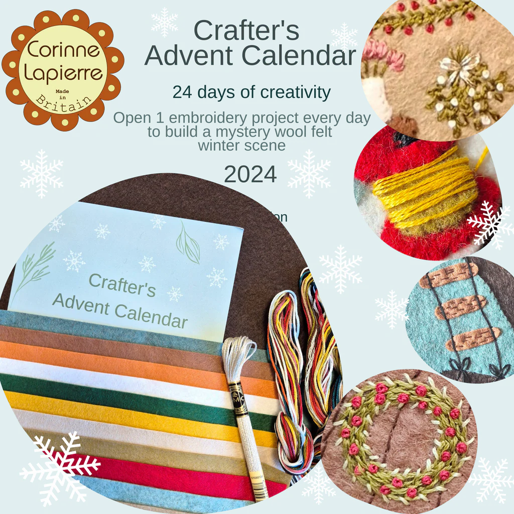 image of what the advent kit includes such as felt, thread and instructions.