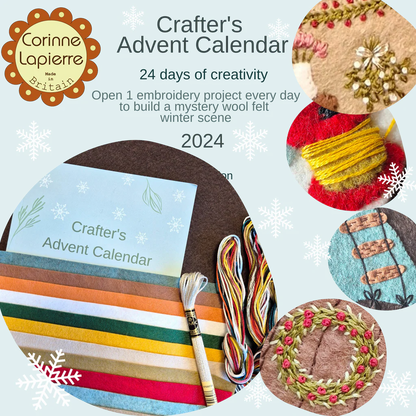 image of what the advent kit includes such as felt, thread and instructions.