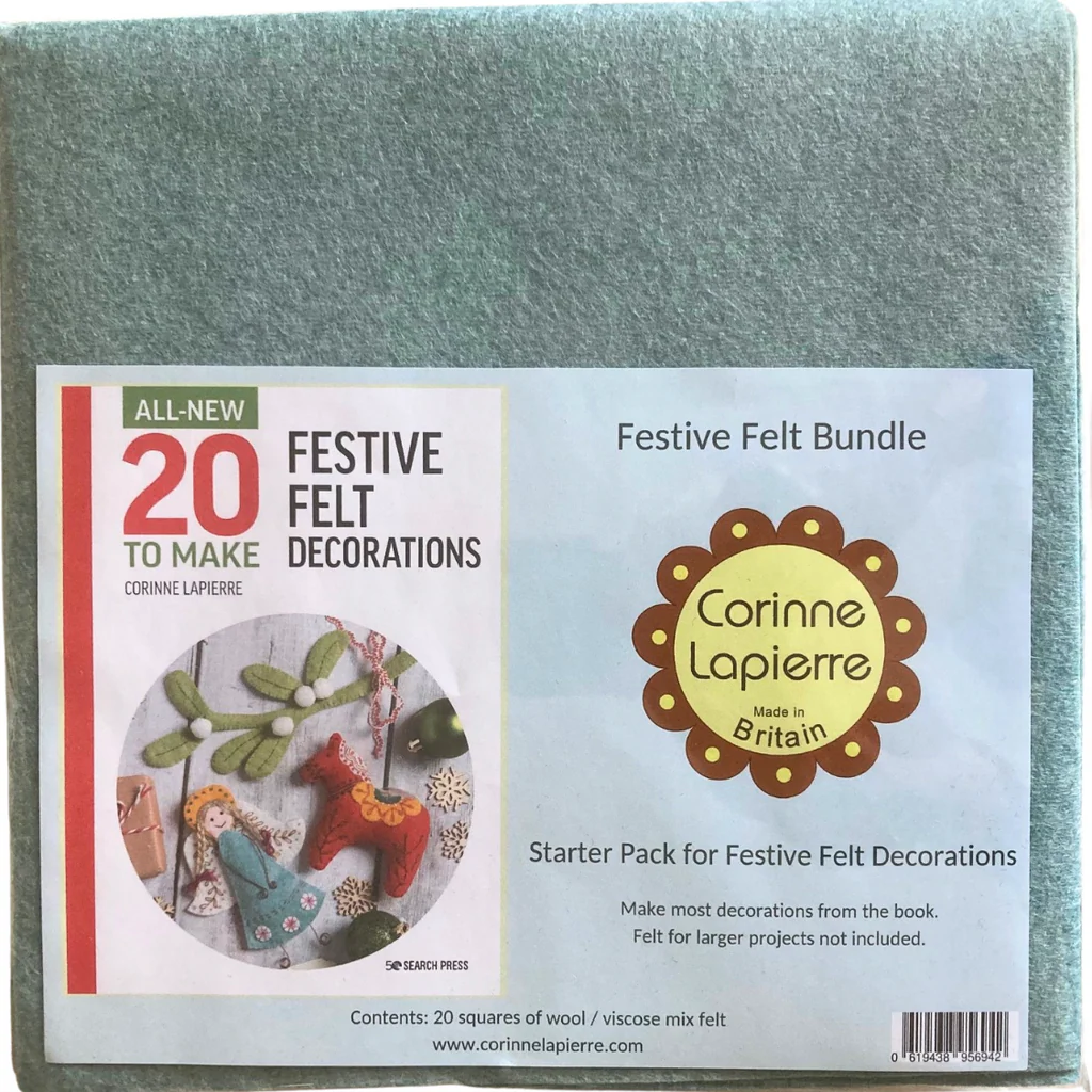 corinne Lapierre festive felt bundle with corinne branding and information in the label.
